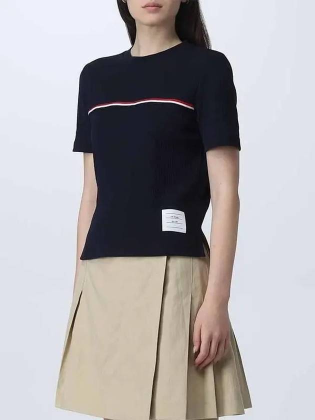 Women's High Twist Rip Stripe Short Sleeve T-Shirt Navy - THOM BROWNE - BALAAN 5