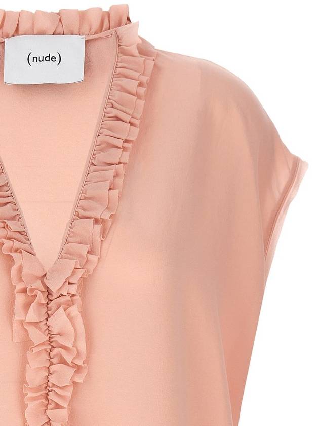 Nude Ruffled Silk Blouse - NUDE - BALAAN 3