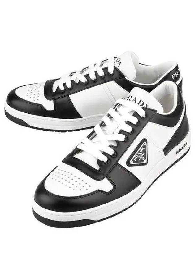 Men's Downtown Triangle Logo Leather Low Top Sneakers White Black - PRADA - BALAAN 2