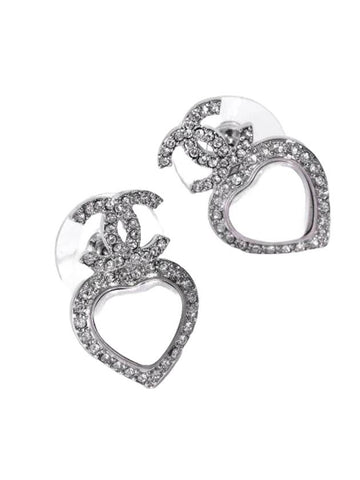 CC logo heart pearl earrings silver - CHANEL - BALAAN 1