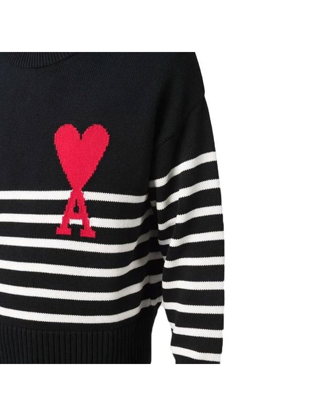 Striped Big Heart Logo Knit Top Black - AMI - BALAAN 5