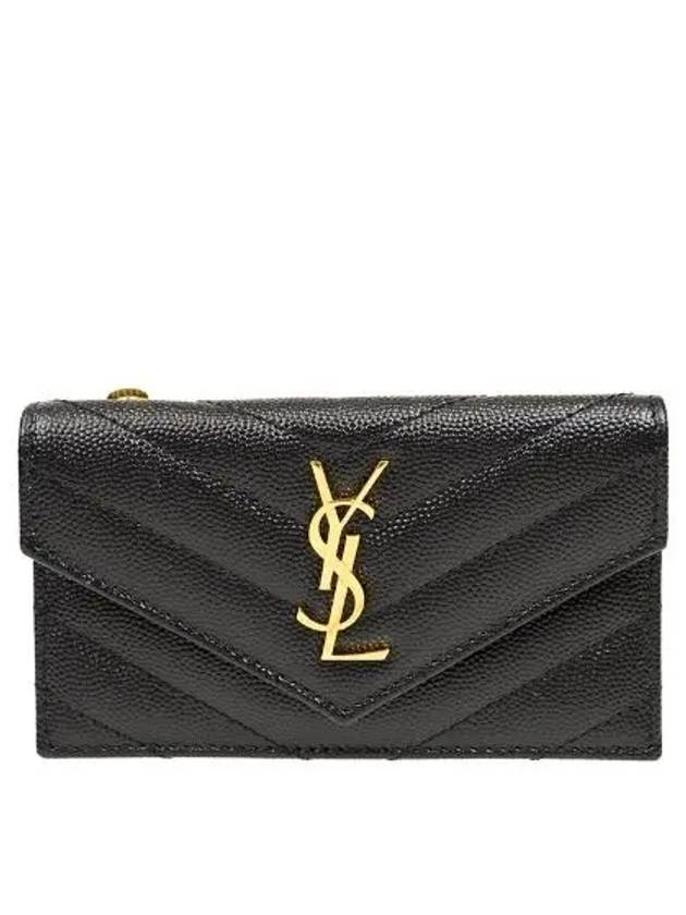 Cassandre Matelasse Fragment Emboss Leather Flap Card Wallet Black - SAINT LAURENT - BALAAN 3