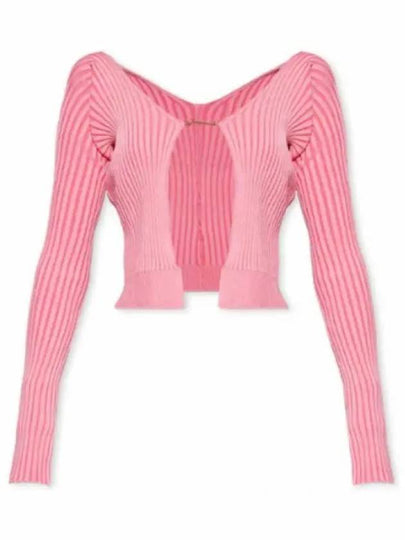 La Maille Pralu Longue Micro Charm Logo Cardigan Light Pink - JACQUEMUS - BALAAN 2