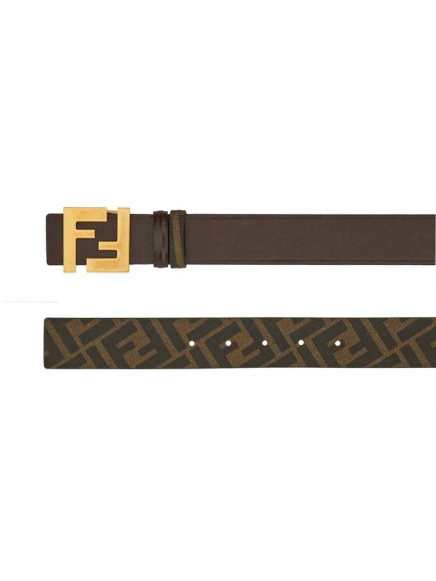 FF Square Buckle Reversible Leather Canvas Belt Brown - FENDI - BALAAN 3