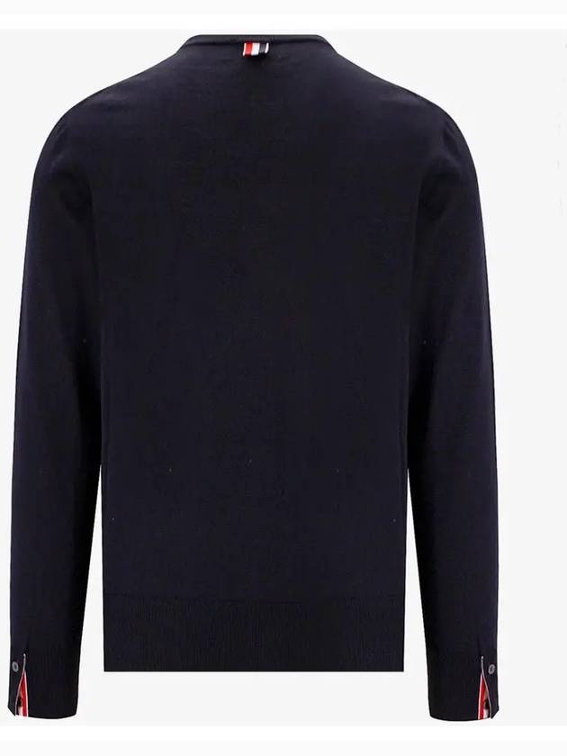 Intarsia Stitch Crew Neck Merino Wool Knit Top Navy - THOM BROWNE - BALAAN 3