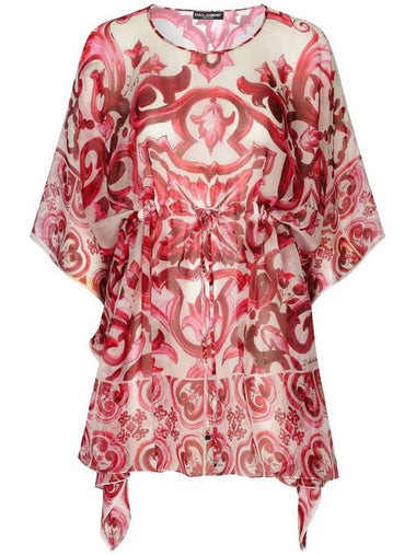 Majolica Print Silk Kaftan Dress F6F1ITHI1BL - DOLCE&GABBANA - BALAAN 1