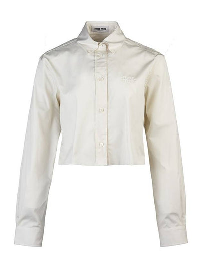 Poplin Crop Cotton Shirt Ivory - MIU MIU - BALAAN 2