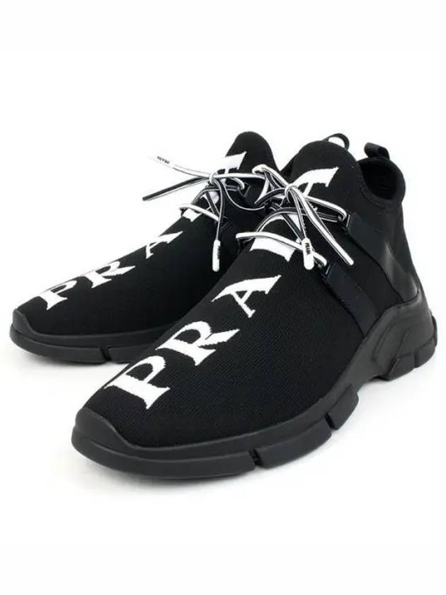 Men's Logo Knit Low Top Sneakers Black - PRADA - BALAAN 2