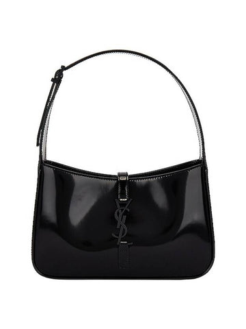 5 A 7 Shiny Leather Hobo Shoulder Bag Black - SAINT LAURENT - BALAAN 1