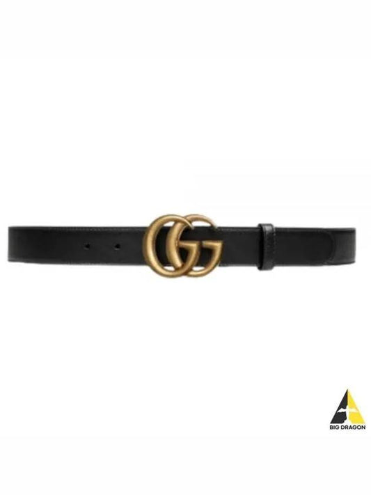 Men's GG Marmont Double G Buckle Gold Hardware Leather Belt Black - GUCCI - BALAAN 2