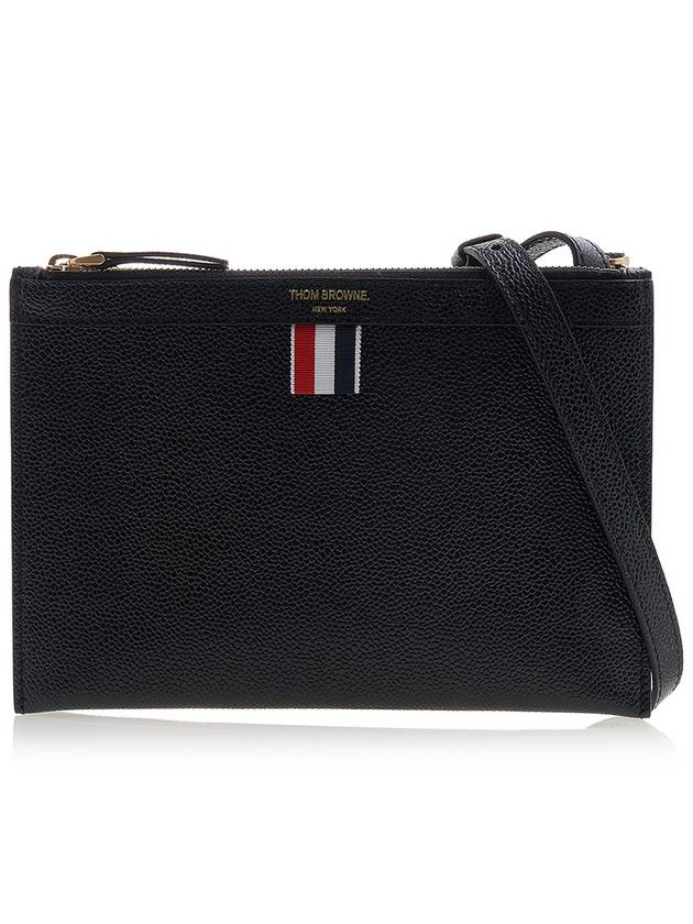 Logo 4 Bar Leather Clutch Bag Black - THOM BROWNE - BALAAN 2