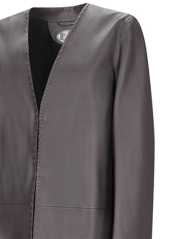 Women's Leather Over Single Coat Dark Purple - FENDI - BALAAN 4