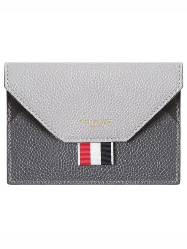 Three Stripe Tab Pebbled Calf Flap Envelope Card Wallet Grey - THOM BROWNE - BALAAN 2