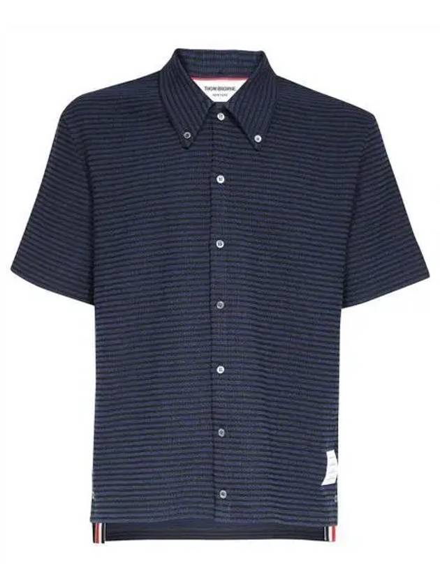 Men's RWB Tab Stripe Short Sleeve Shirt Navy - THOM BROWNE - BALAAN 2