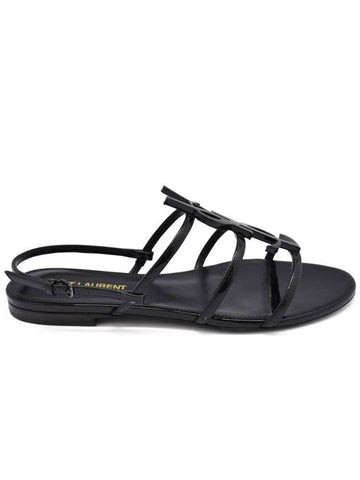 YSL Cassandra patent leather flat sandals black - SAINT LAURENT - BALAAN 1