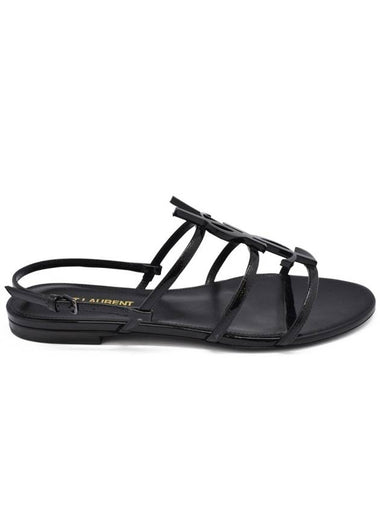 YSL Cassandra patent leather flat sandals black - SAINT LAURENT - BALAAN 1