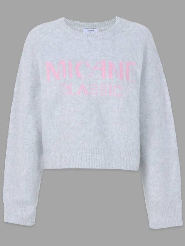 Women's Balmi Logo Round Neck Hair Knit Light Gray - MICANE - BALAAN 6