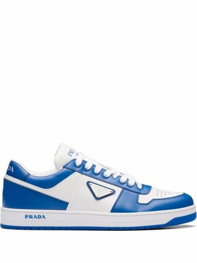 Men's Downtown Triangle Logo Leather Low Top Sneakers White Cobalt Blue - PRADA - BALAAN 2