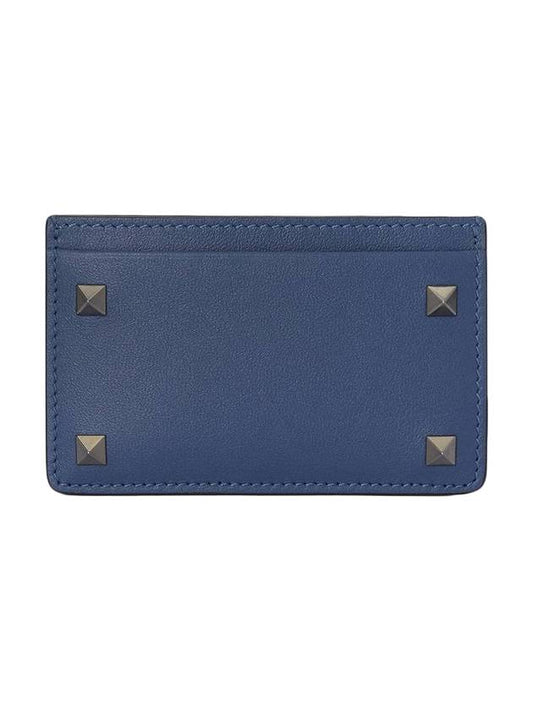 Rockstud Leather Card Wallet Navy - VALENTINO - BALAAN 1