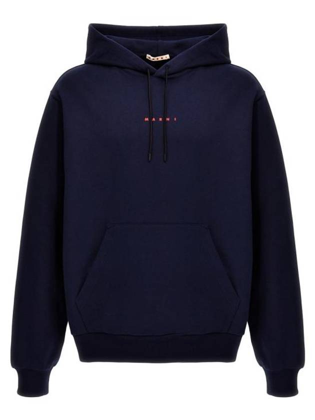 Logo Print Drawstring Hoodie Blue - MARNI - BALAAN 2