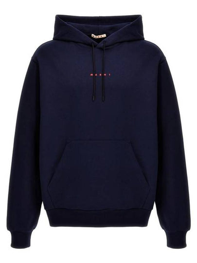 Logo Print Drawstring Hoodie Blue - MARNI - BALAAN 2