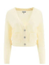 Ribbed V-Neck Soft Wool Cardigan Yellow - GANNI - BALAAN 2