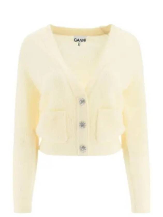 Ribbed V-Neck Soft Wool Cardigan Yellow - GANNI - BALAAN 2