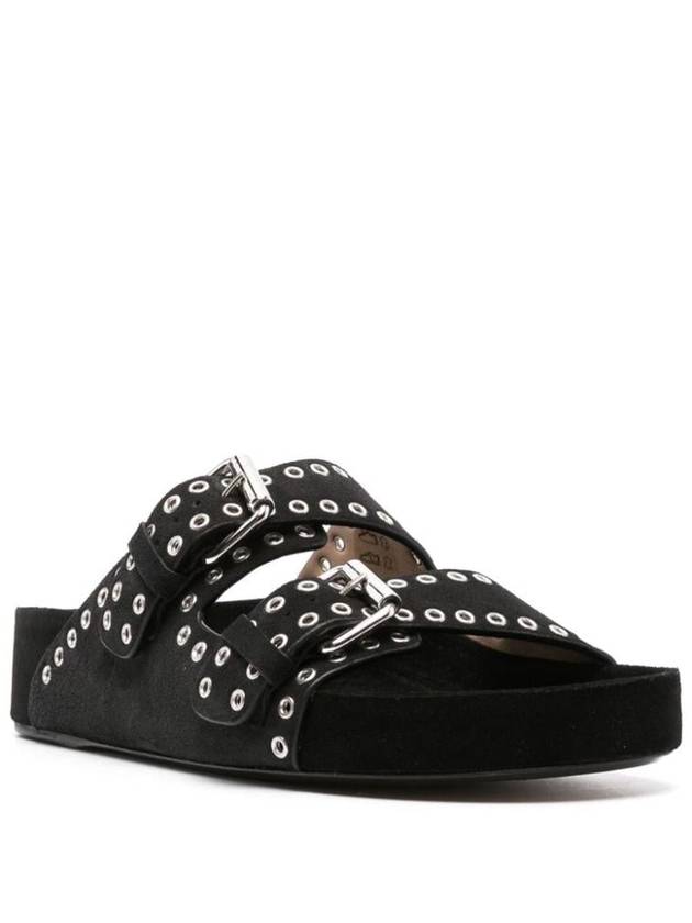 Lennyo Eyelet Leather Slippers Black - ISABEL MARANT - BALAAN 3