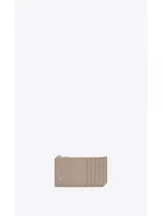 Logo Embellished Leather Card Wallet Brown - SAINT LAURENT - BALAAN 2