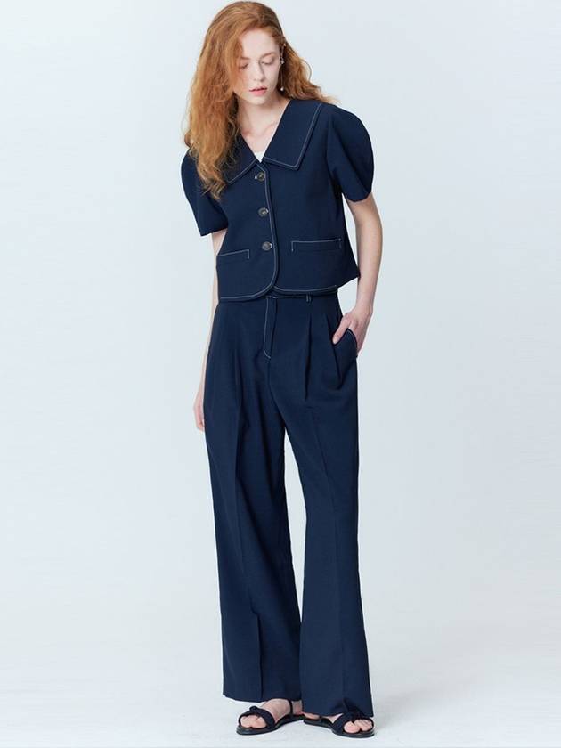 Puff sleeve jacket two tuck wide pants set navy - OPENING SUNSHINE - BALAAN 1