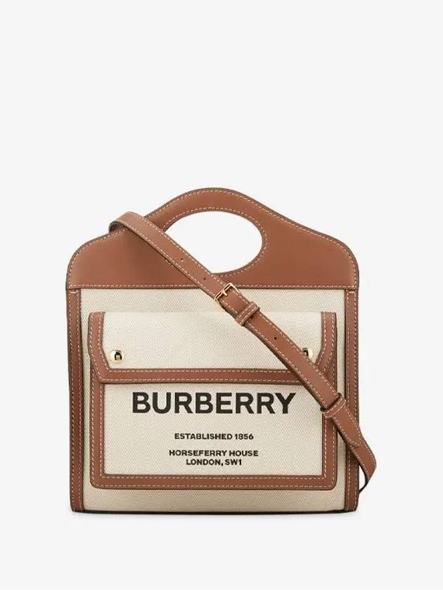 Mini Two-Tone Canvas And Leather Pocket Bag Natural Malt Brown - BURBERRY - BALAAN 4