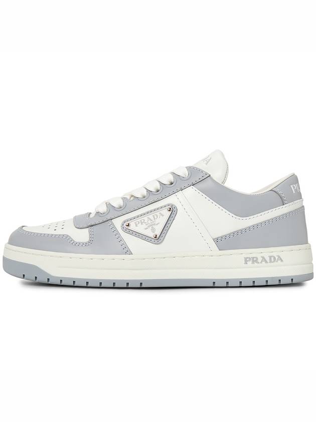 Downtown Perforated Leather Low Top Sneakers White Cornflower - PRADA - BALAAN 5