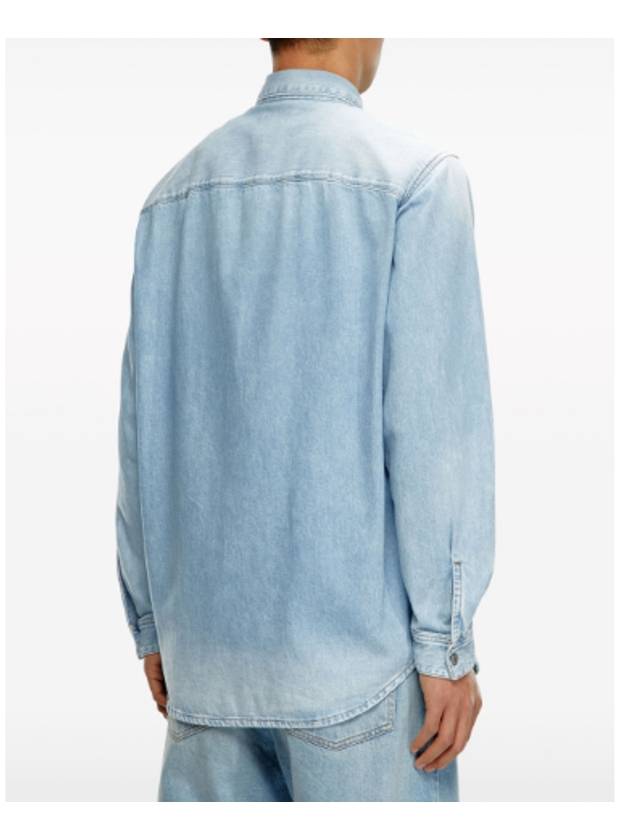 Embroidered Logo Denim Long Sleeve Shirt Light Blue - DIESEL - BALAAN 4