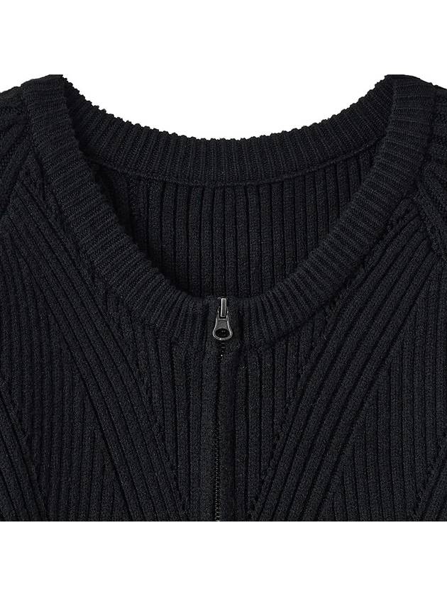 Wool Ribbed Zip-Up Cardigan Black - NOIRER - BALAAN 5