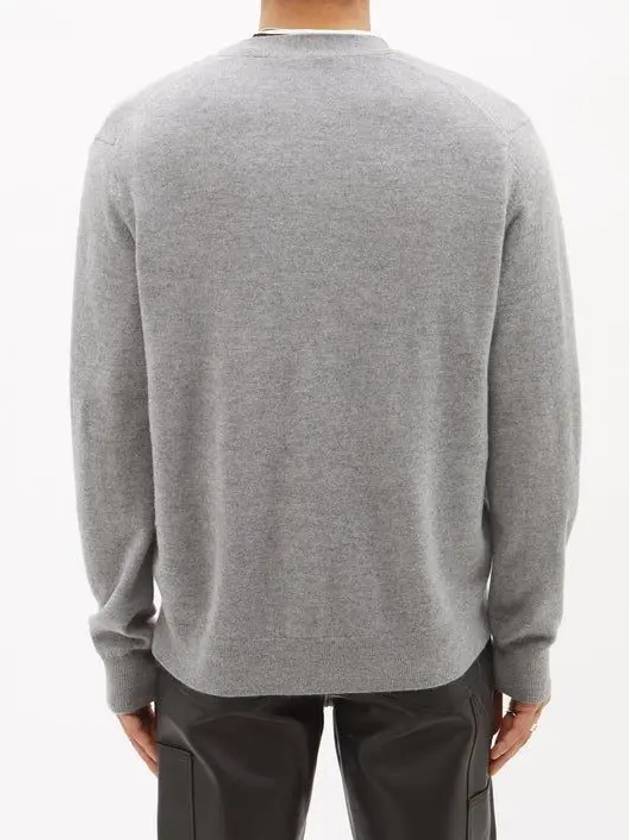 Face logo rib Vneck wool cardigan gray - ACNE STUDIOS - BALAAN 5