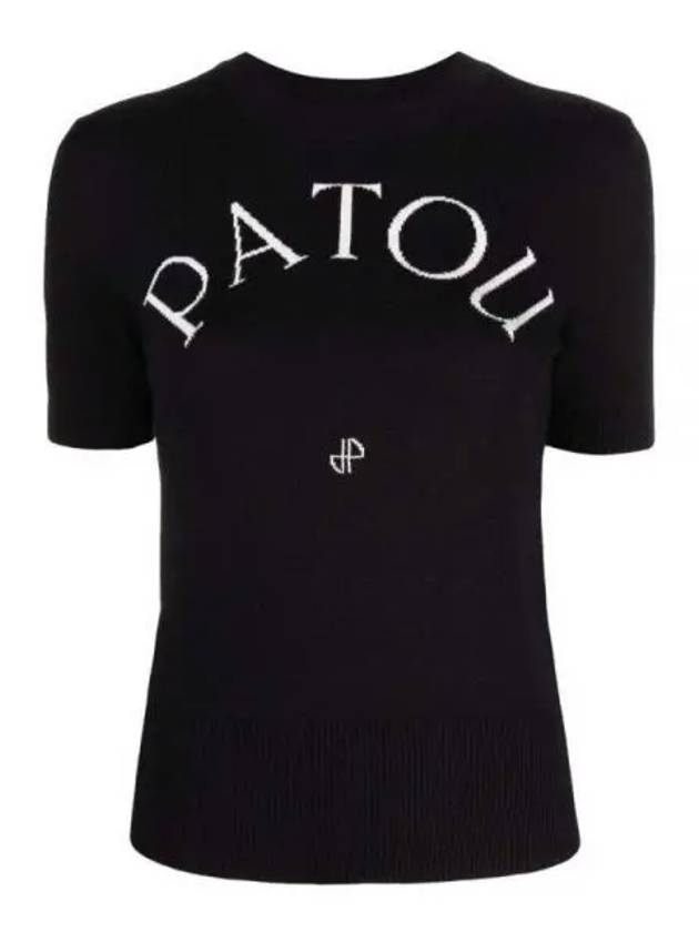 Logo Intarsia Short Sleeve Knit Top Black - PATOU - BALAAN 2