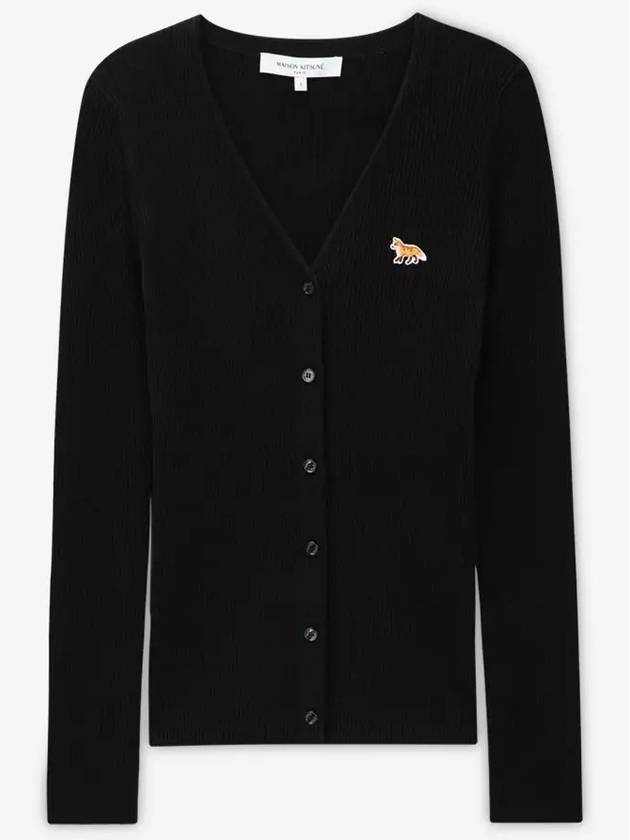 Baby Fox Patch Fine Ribbed Cardigan Black - MAISON KITSUNE - BALAAN 3