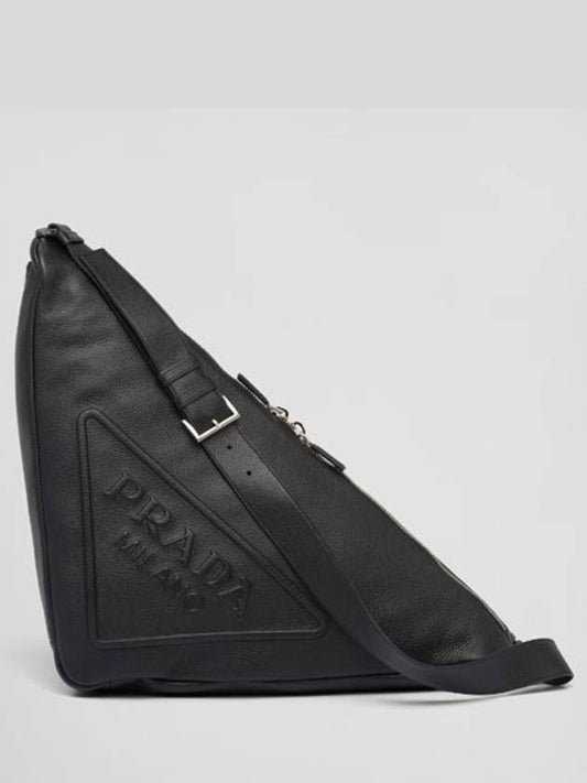 Triangle Large Leather Cross Bag Black - PRADA - BALAAN 2