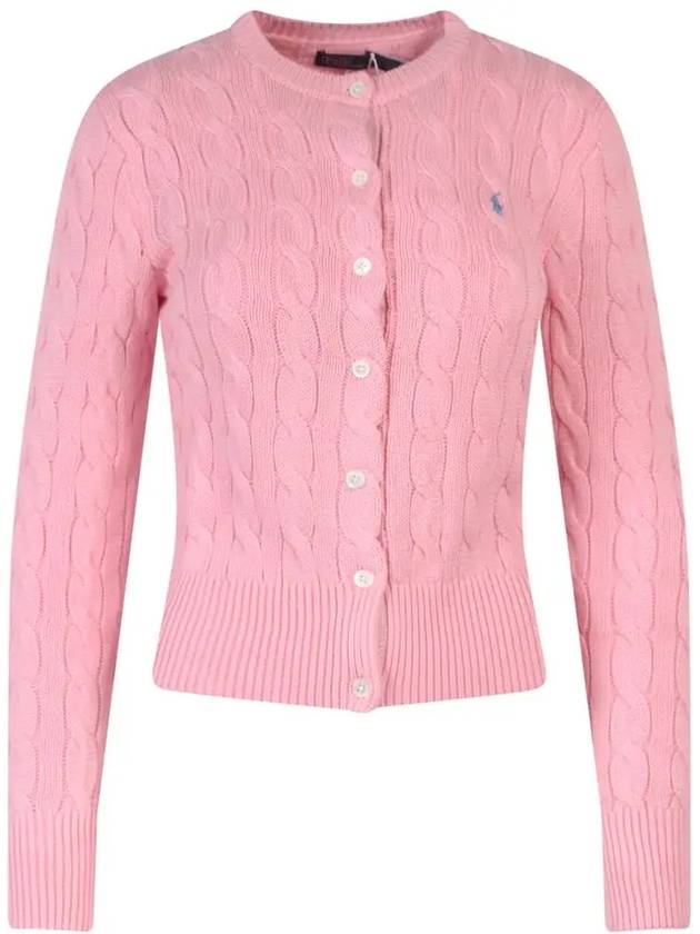 Women's Embroidered Logo Pony Cable Cardigan Pink - POLO RALPH LAUREN - BALAAN 3