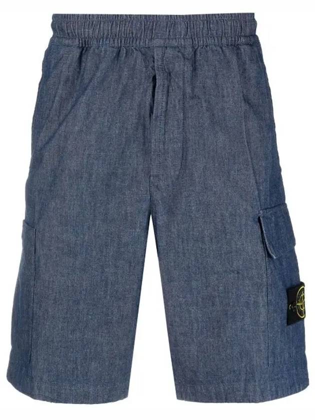 Men's Waffen Chambray Bermuda Denim Shorts Blue - STONE ISLAND - BALAAN 3