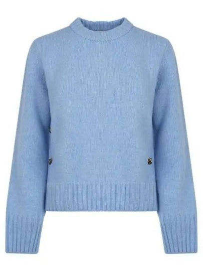 Metal Note Button Wool Knit Top Blue - BOTTEGA VENETA - BALAAN 2