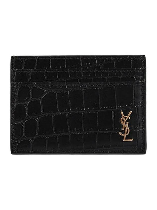 Monogram Logo Crocodile Card Wallet Black - SAINT LAURENT - BALAAN