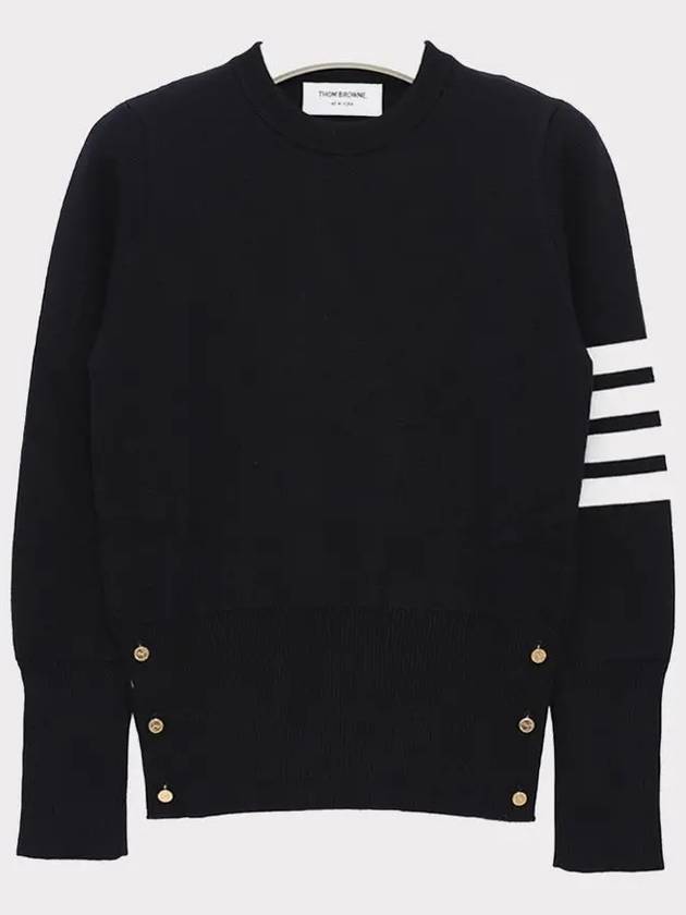 4-Bar Milano Stitch Crew Neck Knit Top Navy - THOM BROWNE - BALAAN 4