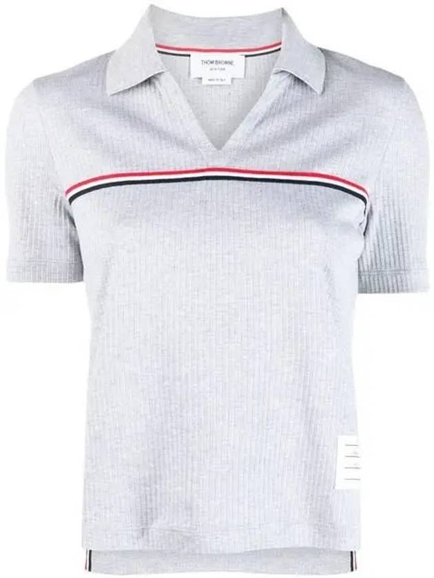 Three Stripes High Twist Rib Polo Shirt Grey - THOM BROWNE - BALAAN 3