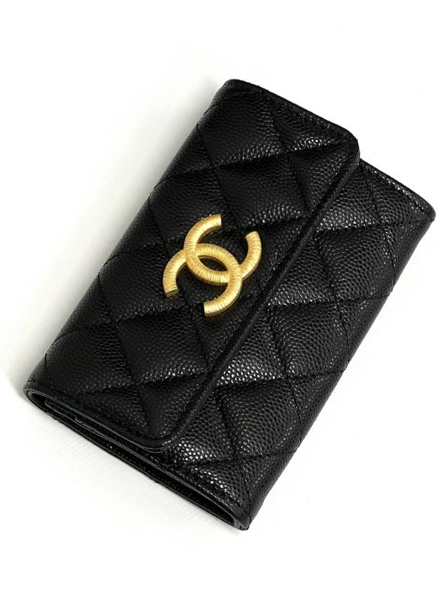 Gold Hardware CC Logo Calfskin Flap Half Wallet Black - CHANEL - BALAAN 3