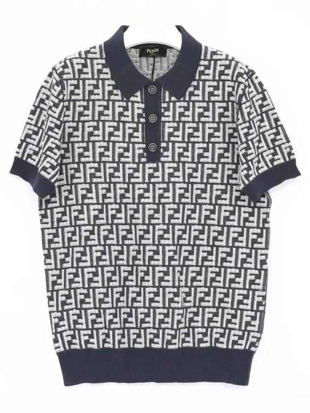 FF Wool Polo Shirt Blue - FENDI - BALAAN 3