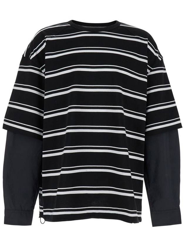 Black And White Crewneck T-Shirt With Double Layered Sleeves In Cotton Man - JUUN.J - BALAAN 1