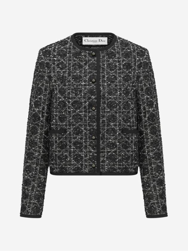 Macrocannage cropped jacket technical cotton tweed black white - DIOR - BALAAN 1