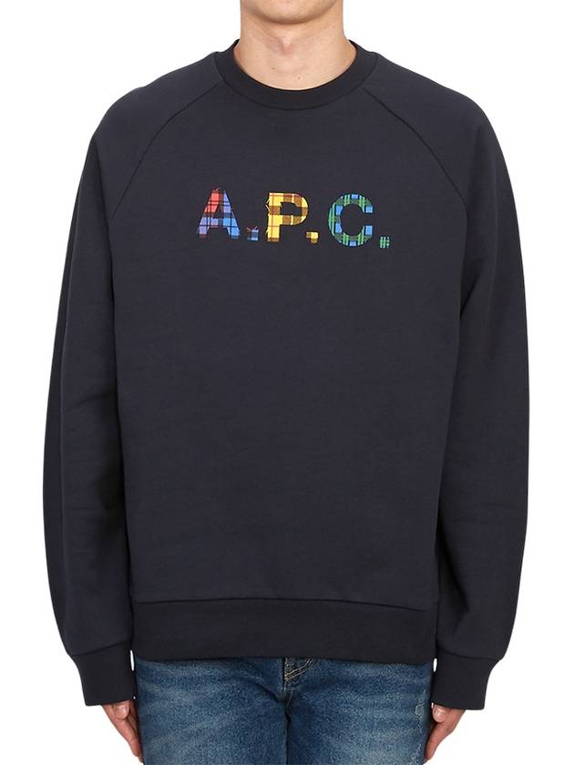 Shaun Tartan Check Logo Sweatshirt Navy - A.P.C. - BALAAN 4