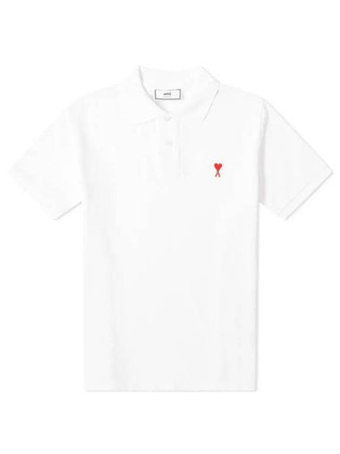 Small Heart Logo Polo Shirt White - AMI - BALAAN 1